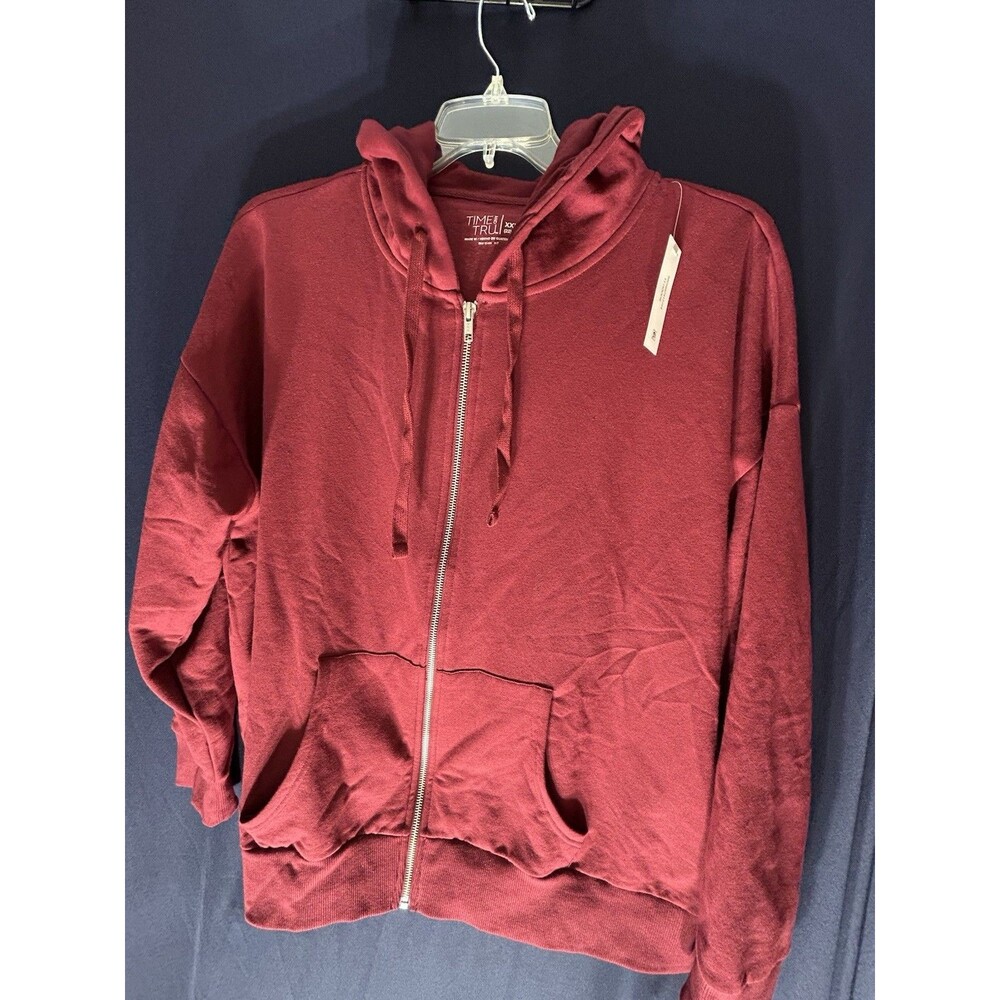NWT Time & Tru Hoodie Womens XXXL 22 Burgundy Maroon Zip Sweatshirt Pockets